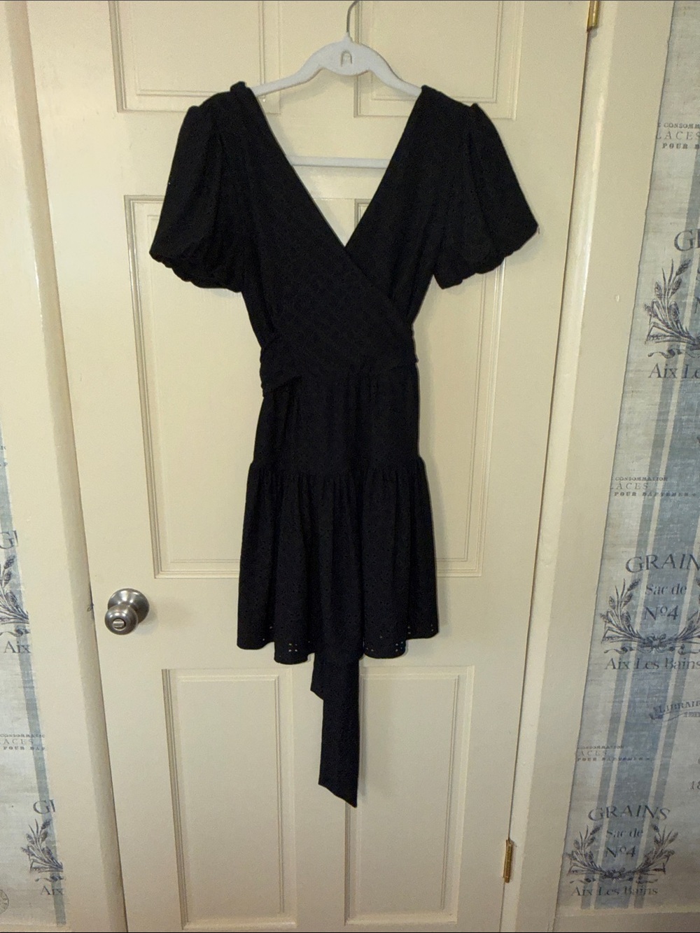 Topshop Black Wrap Mini Dress with Puff Sleeves